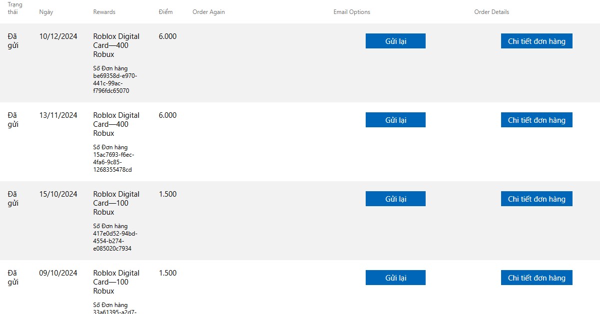 Ảnh chứng minh thẻ Roblox Gift Card đã được đổi